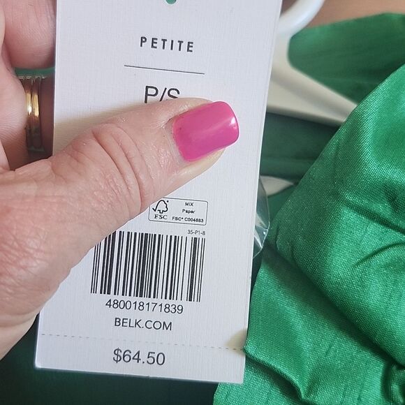 5/$55 Crown & Ivy NWT Holiday Blouse In Lamar Green, High Neck, S - Picture 6 of 8